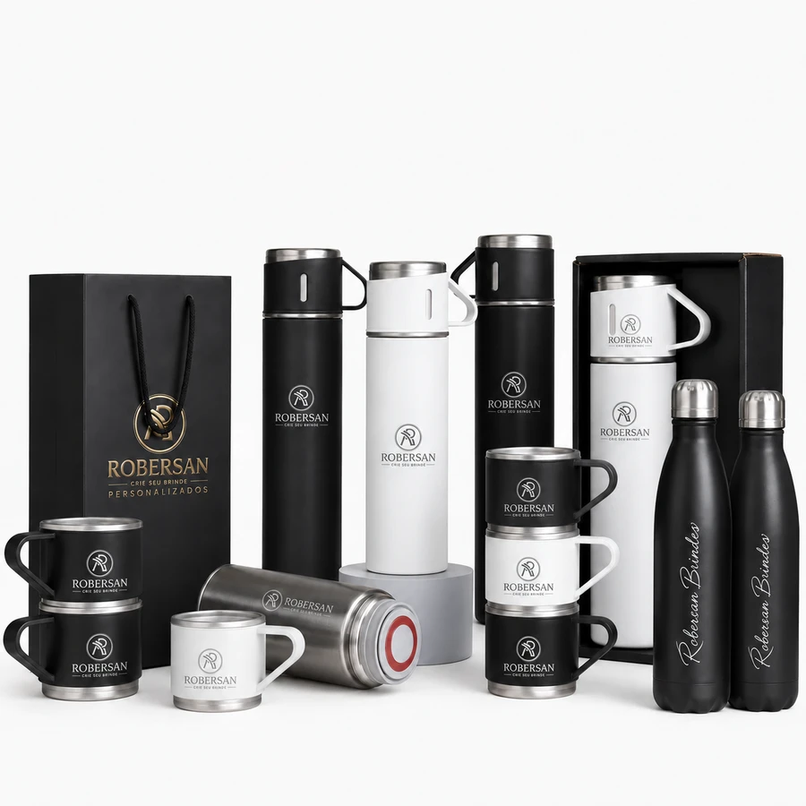 Garrafas e squeezes — referência de personalização Robersan